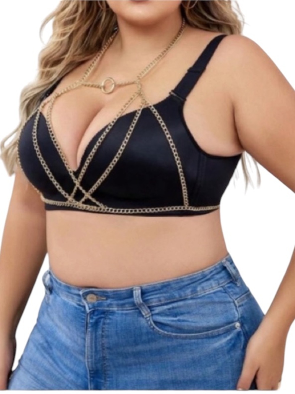 Plus Ring Linked Chain Detail Harness Bra size XL